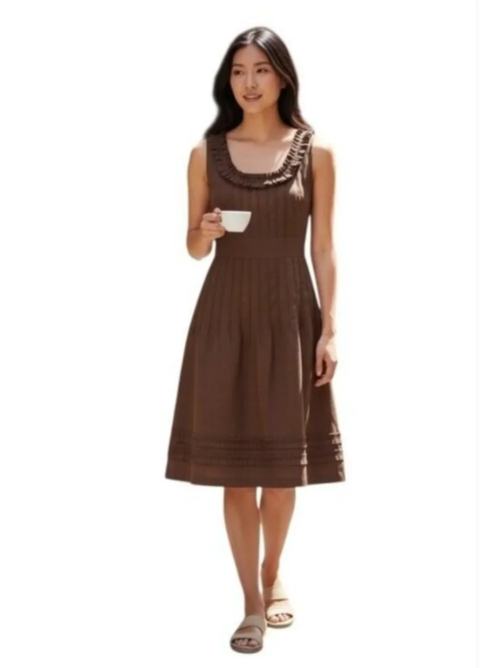 Tory Burch Pleated Sleeveless Fit And Flare Dress Brown Size 4